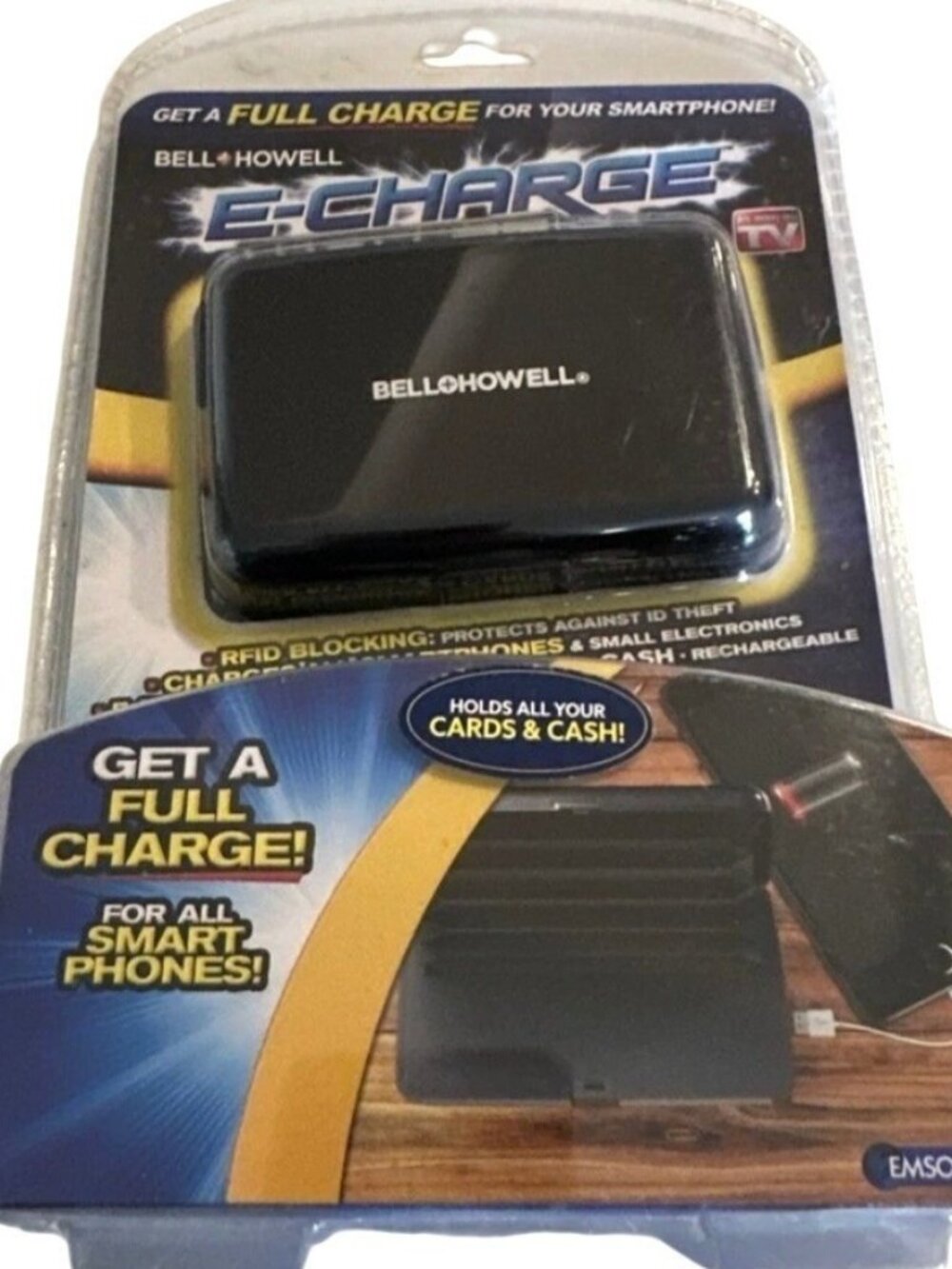 Bell Howell E-Charge Rfid Portable Wallet Phone Charger W/ Anti-Theft Protection